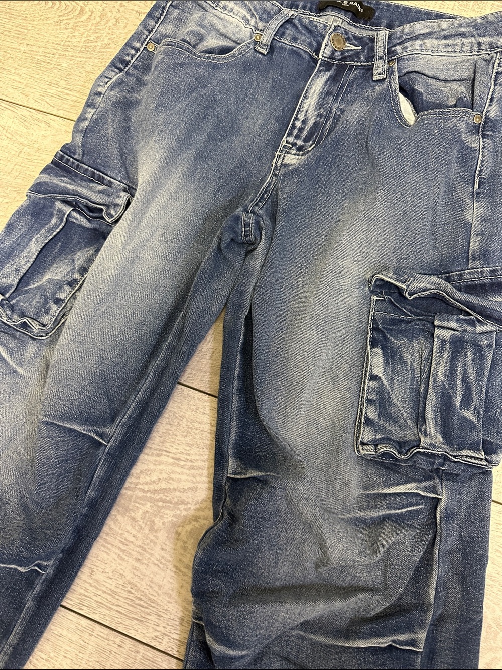 Y2K- Wide-Leg Cargo Jeans for Women - Blue - Picture 3 of 11